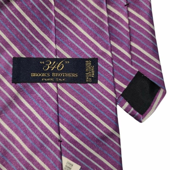 Brooks Brothers 346 Mens Silk Tie Purple Blue White Stripes - Picture 3 of 5